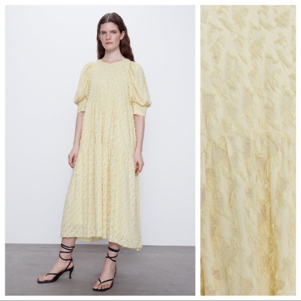 ZARA maxi feather texture dress